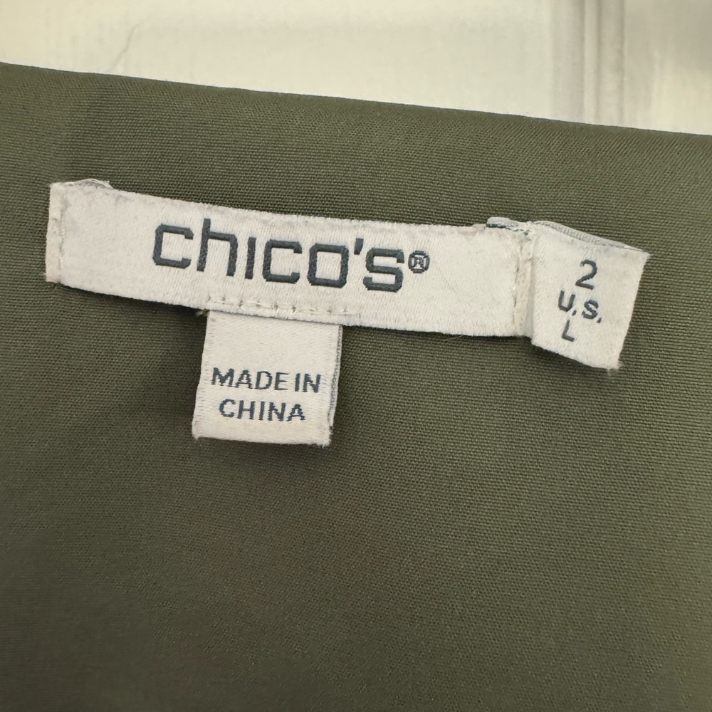 Chico’s Puff Sleeve Square Neck Sage Green Stretchy Blouse Top - Large - Picture 2 of 10